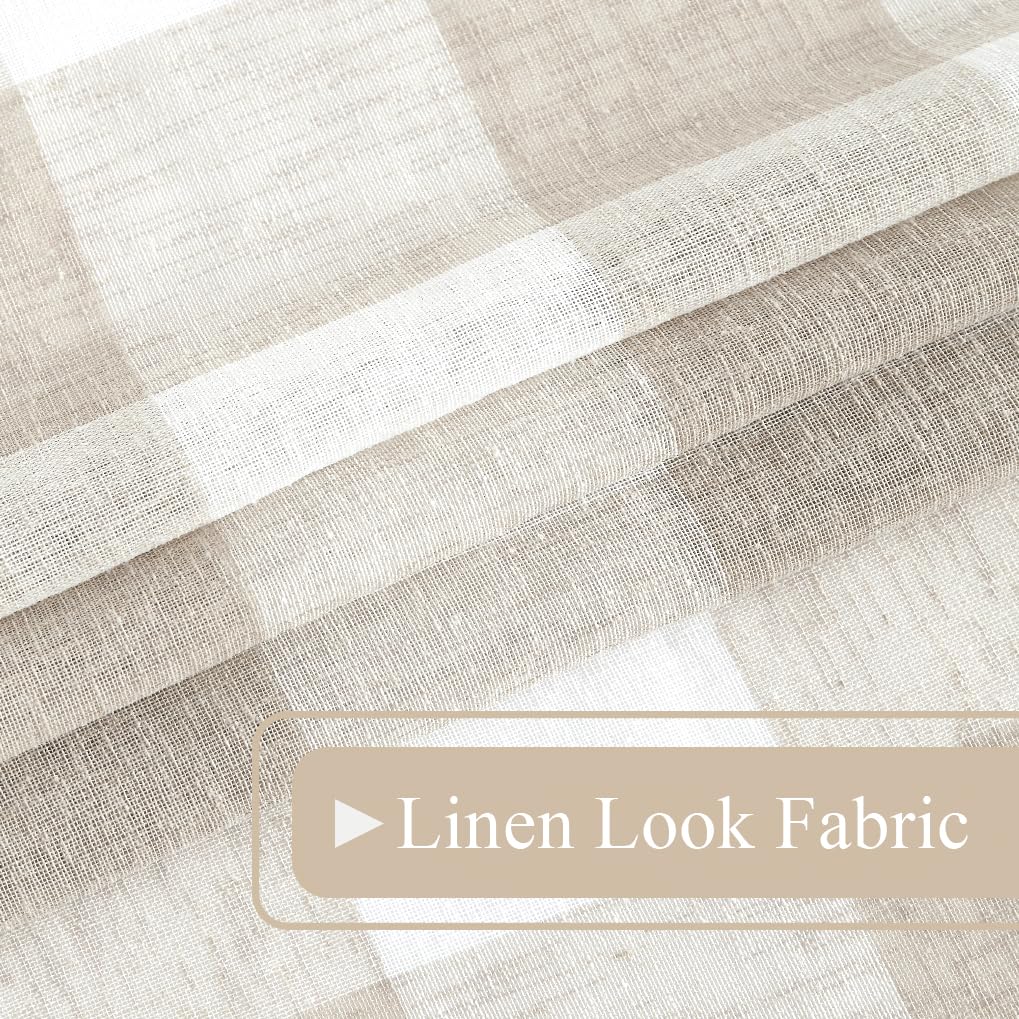 Tan White Buffalo Plaid Sheer Curtains for Farmhouse 54 Inch Long
