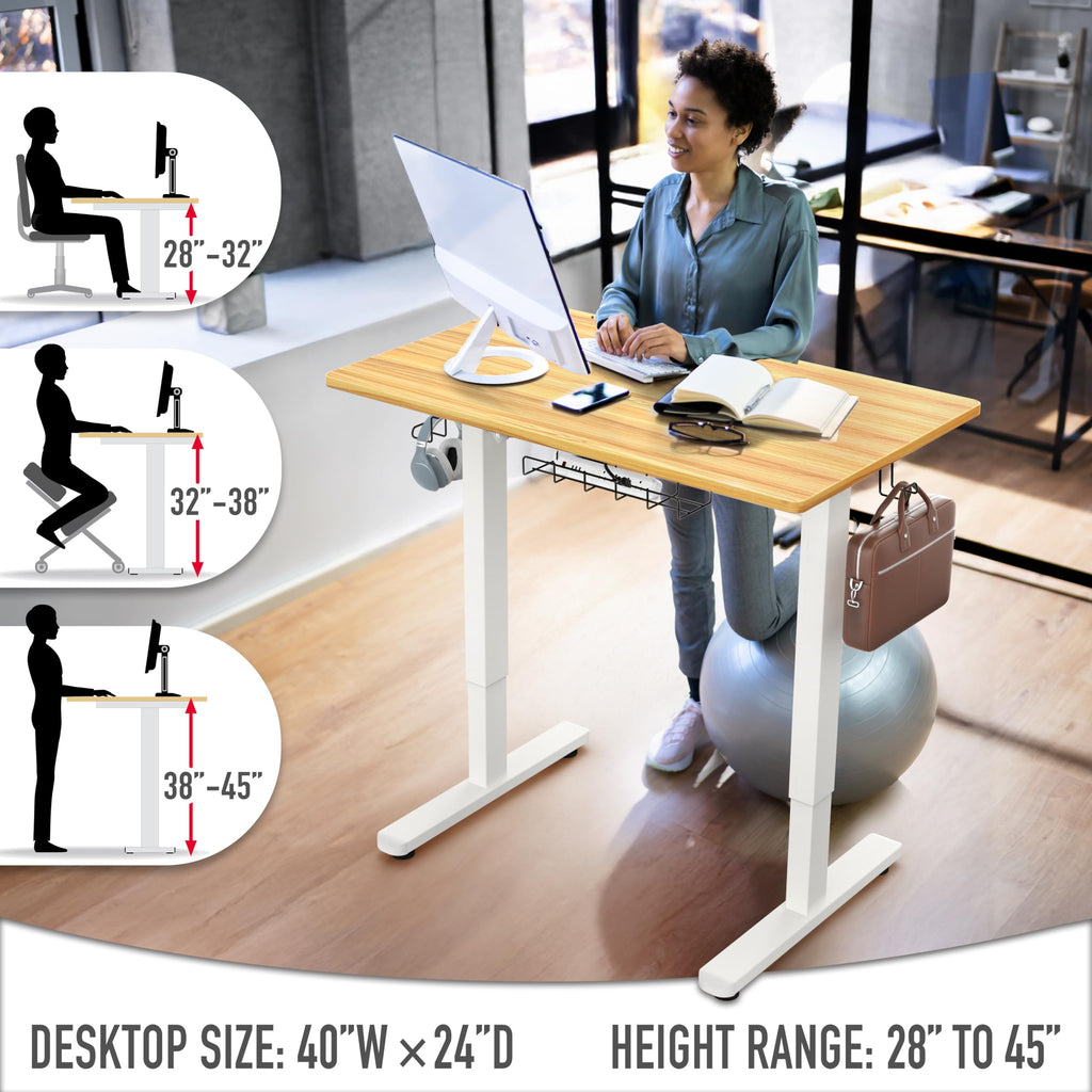 40-Inch Electric Height Adjustable Standing Desk w/Drawer, Oak