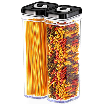 Pasta Storage Containers for Pantry Airtight - 2 Pc Spaghetti Container Storage - Ideal for Spaghetti & Noodles