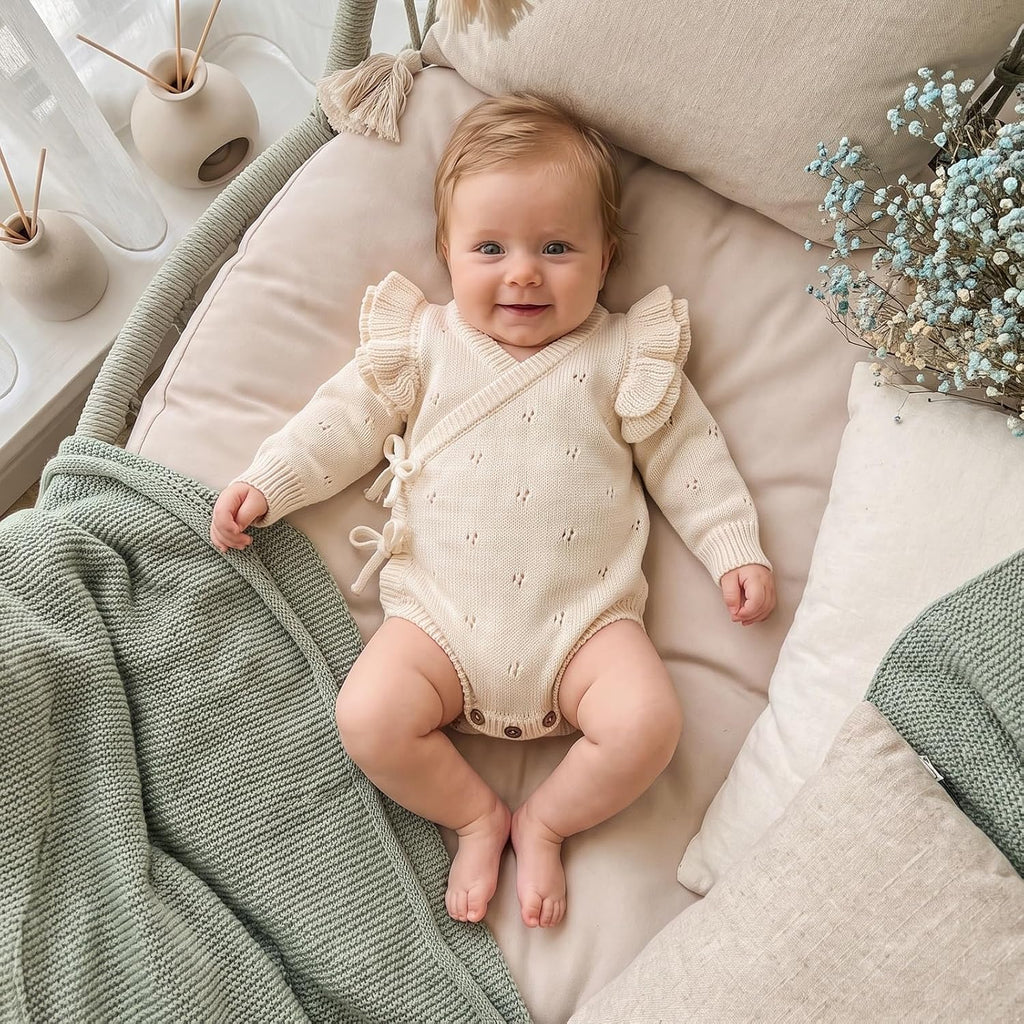 Newborn Baby Girl Sweater Ruffle Knit Romper Wrap Bodysuit
