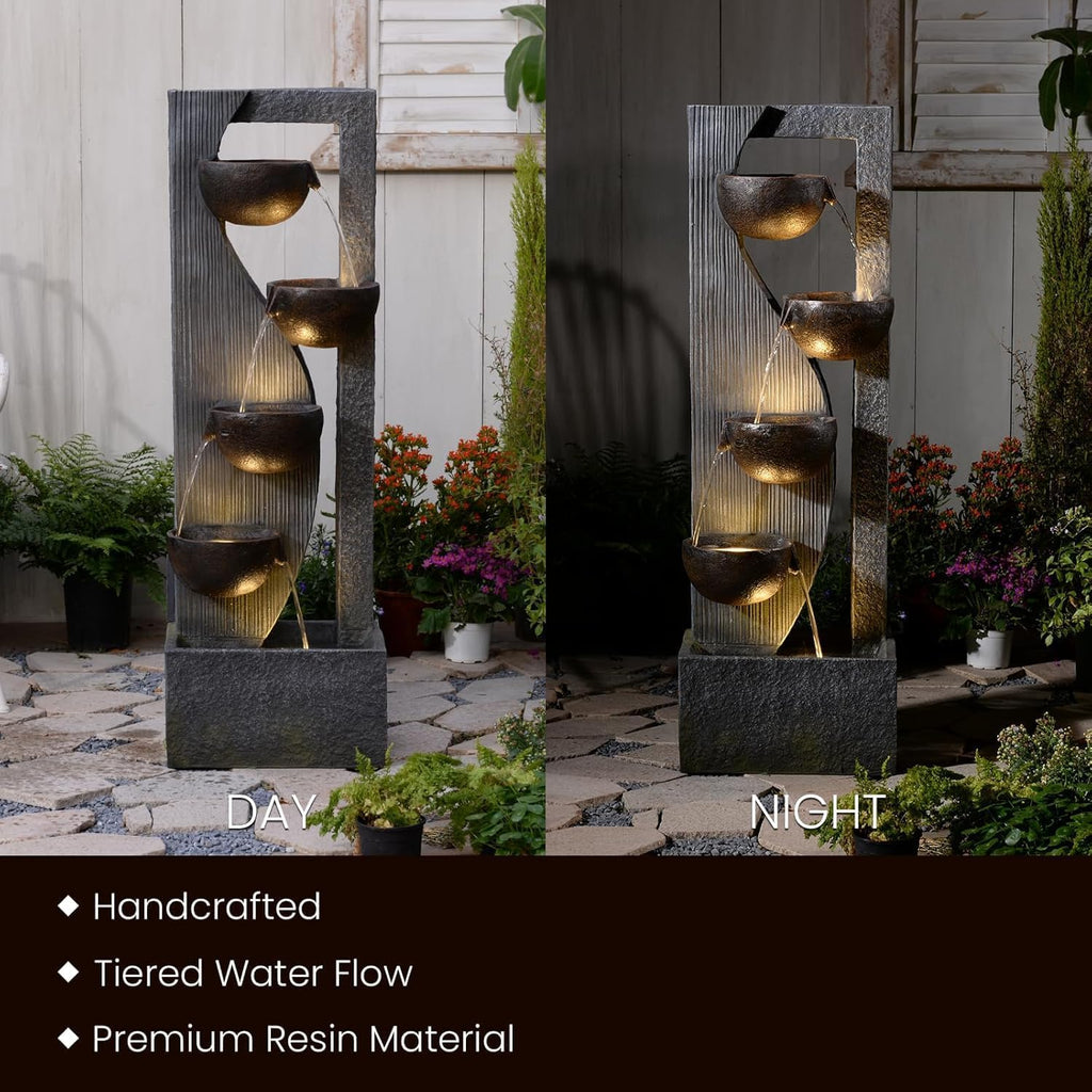 Landscape Bowl Water Fountain Outdoor - 49.2 Inches 5 Tired Modern Indoor Floor Standing Outdoors Fountains with