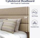 King Platform Bed Frame with Fabric Upholstered Headboard and Wooden Slats Support