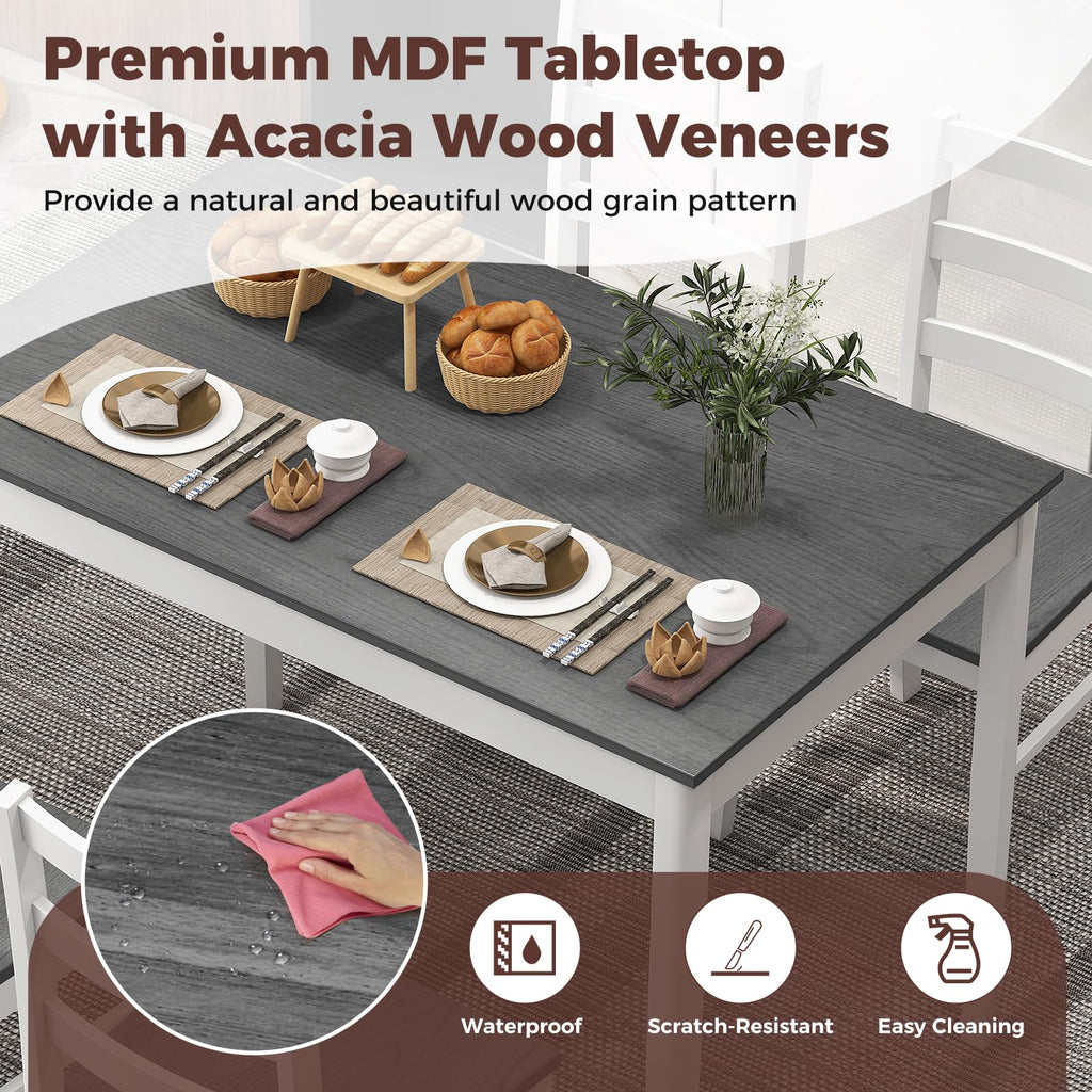 5 Piece Dining Table Set for 4, Farmhouse Kitchen Table and 4 Chairs with Rubber Wood Legs, Space-Saving Wooden