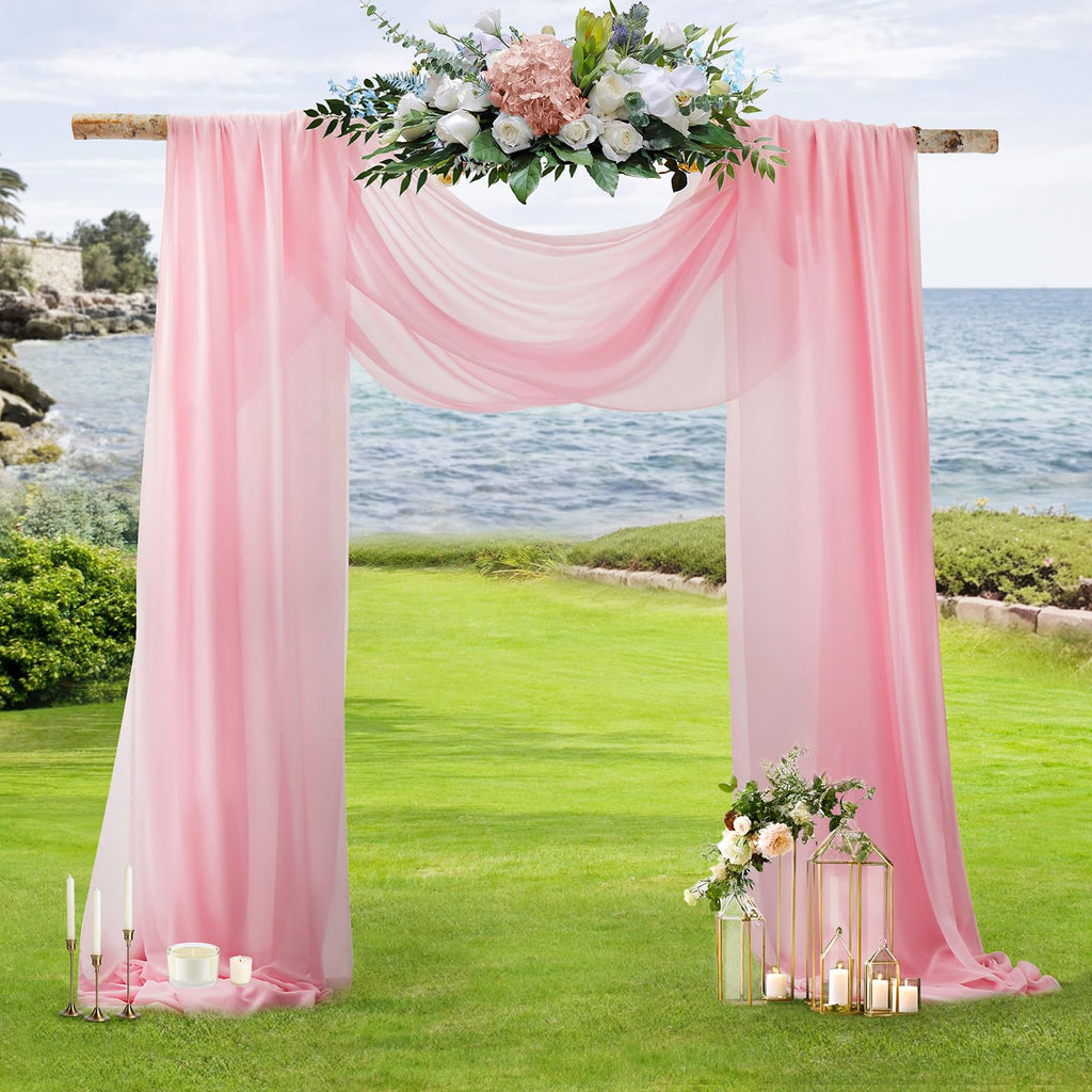 2 Panels Wedding Arch Draping Fabric Pink Sheer Drapes