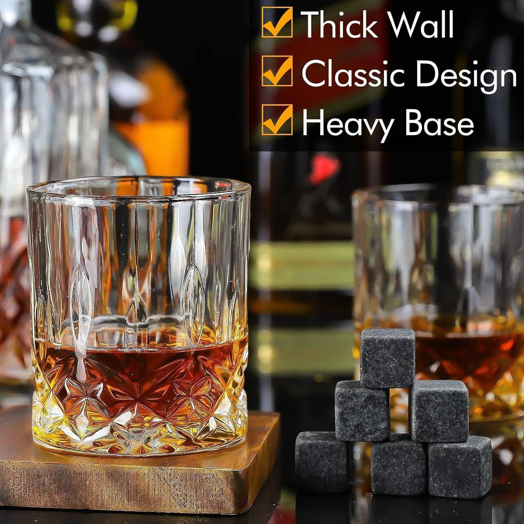 Whiskey Decanter Set for Men, Whiskey Glasses and Decanter with Cooling Stones Clear Glass Whisky Liquor Decanter Set - Set of 7