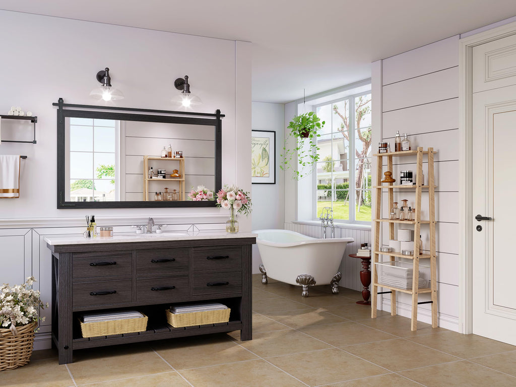 Farmhouse Bathroom Mirror, 48"x30" Black Rustic Bathroom Mirrors