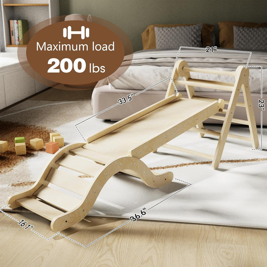 Triangle Set 7in1 Toddler Climbing Toys Indoor Foldable Baby Climbing Toys Wooden Montessori Climbing Set with Arch