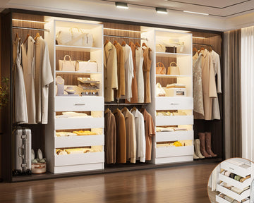 Closet System, 6-15Ft Custom Wood Closet Organizer with 8 Drawers