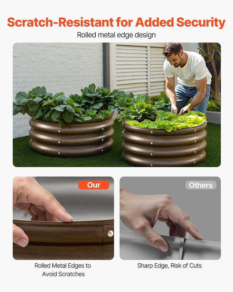 3 Pcs 2x2x1ft Round Galvanized Raised Garden Bed Kit, Outdoor Metal Raised Beds for Gardening Vegetables, Easy