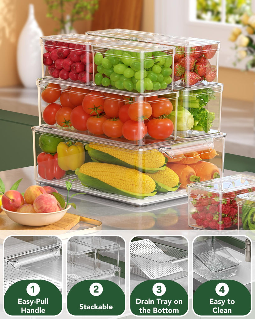 11 Pack Refrigerator Organizers and Storage, Stackable Fridge Organizer Bins, BPA-Free Clear Plastic Fruit Storage