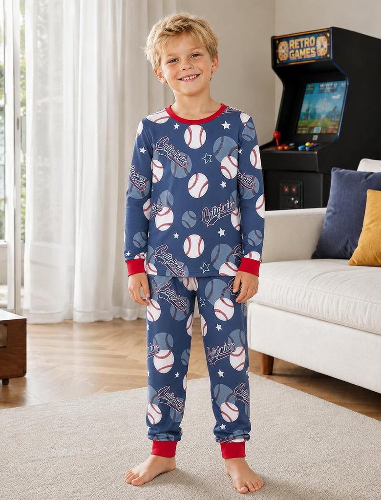 Boys Cotton Pajamas 4Piece Snug Fit Stretch Long Sleeve PJs