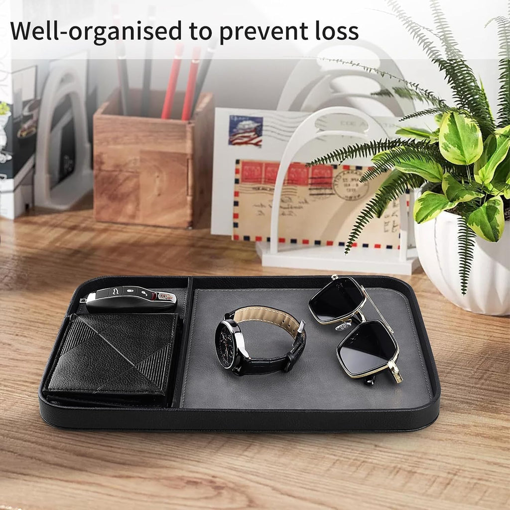 Leather Tray, Stylish and Organized Multifunctional Tray, for Table Entryway, Premium PU Leather, Catchall Tray