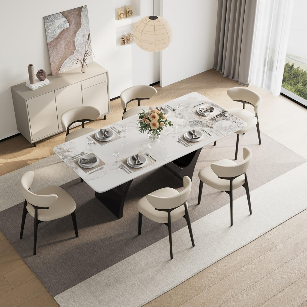 86" Modern Rectangular Dining Table for 8-10, Glossy Sintered Stone Top