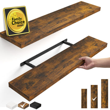 Rustic Brown Floating Shelves 35.4in, Set of 2, Wall Mount Wood Shelf