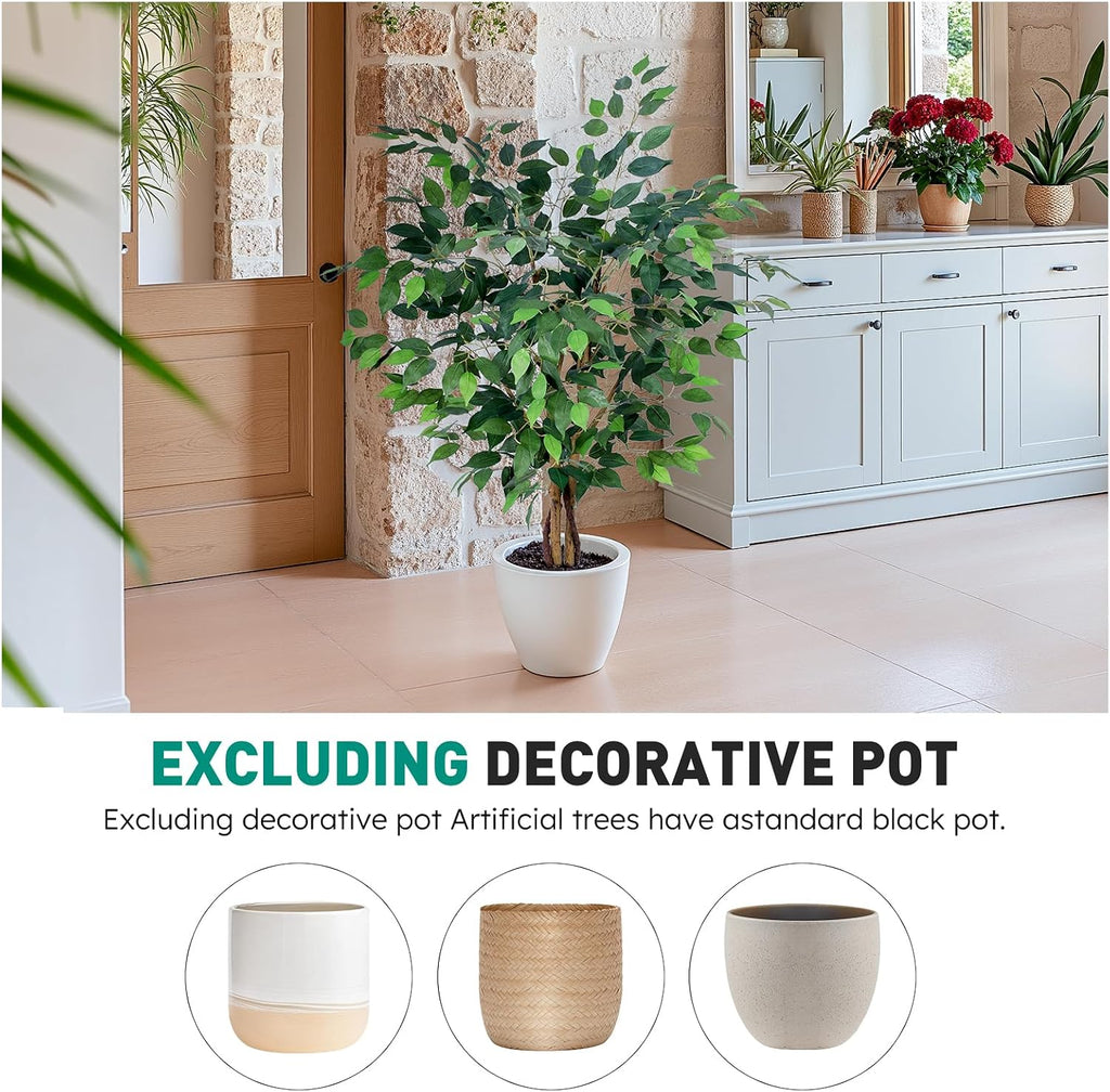 Artificial Ficus Tree 4ft, Artificial Plants Indoor with Realistic Leaves & Trunk, Fake Plants Living Room Decor.