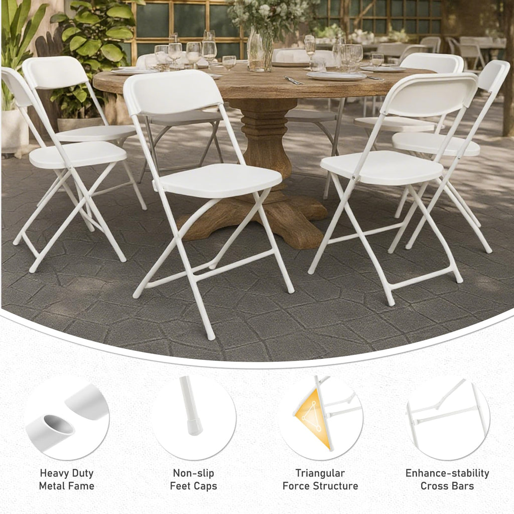 80 Pack White Plastic Folding Chairs with Steel Frame