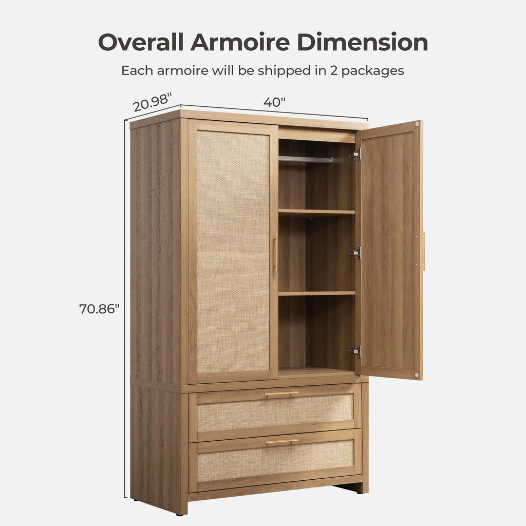 Rattan Armoire Wardrobe Closet : 71 inch Wardrobe with Drawers