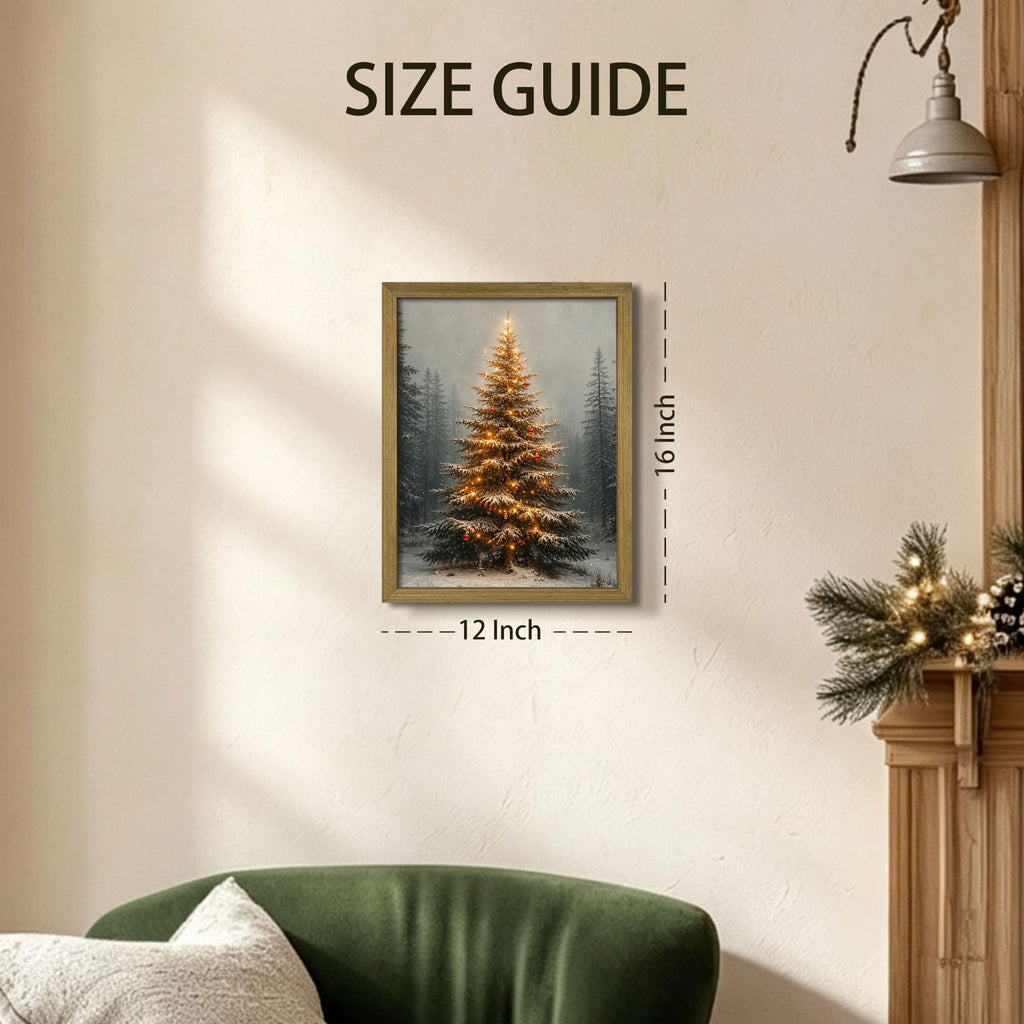 Vintage Christmas Tree Wall Art, Lighted Christmas Tree Canvas Prints, Pine Botanical Aesthetic Picture Poster