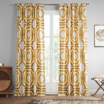Geometric Printed Curtains 120 Inches Long Luxury Cotton Curtains (1 Panel) Room Darkening Window Curtains, 50W x