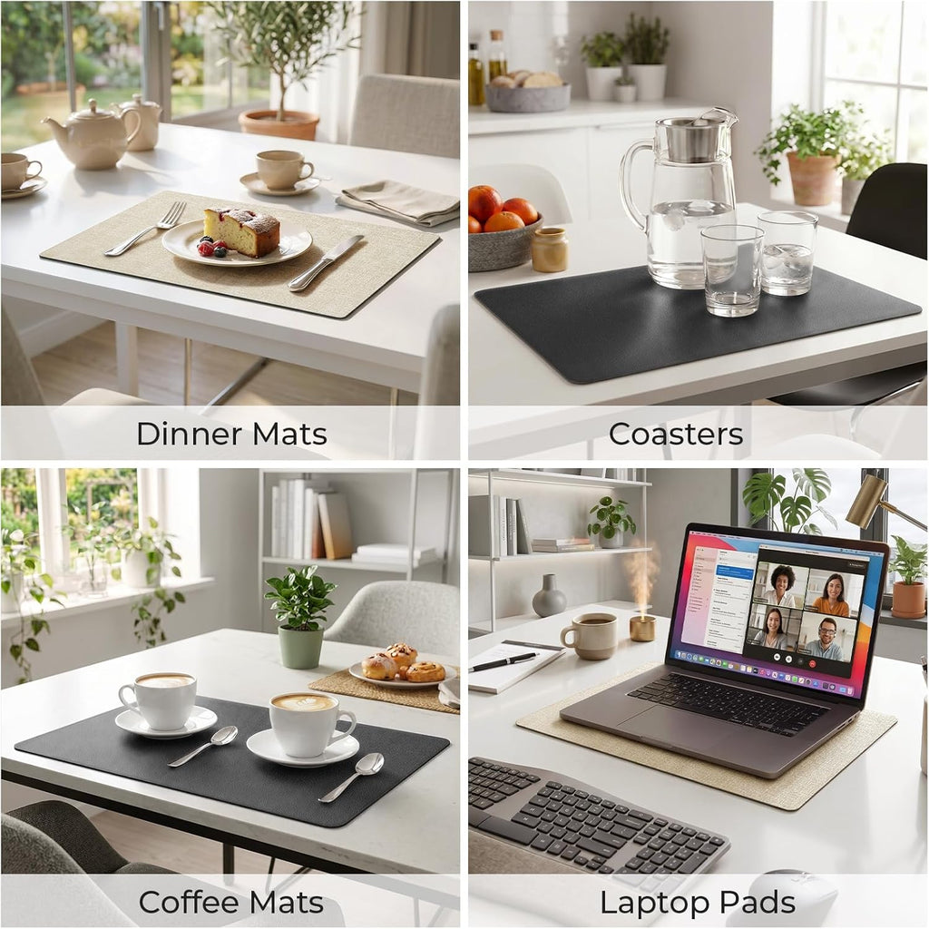 Vinyl Placemats, Reversible Faux Leather Heat Resistant Wipeable Table Mats, Waterproof Washable Non-Slip - Set of 4