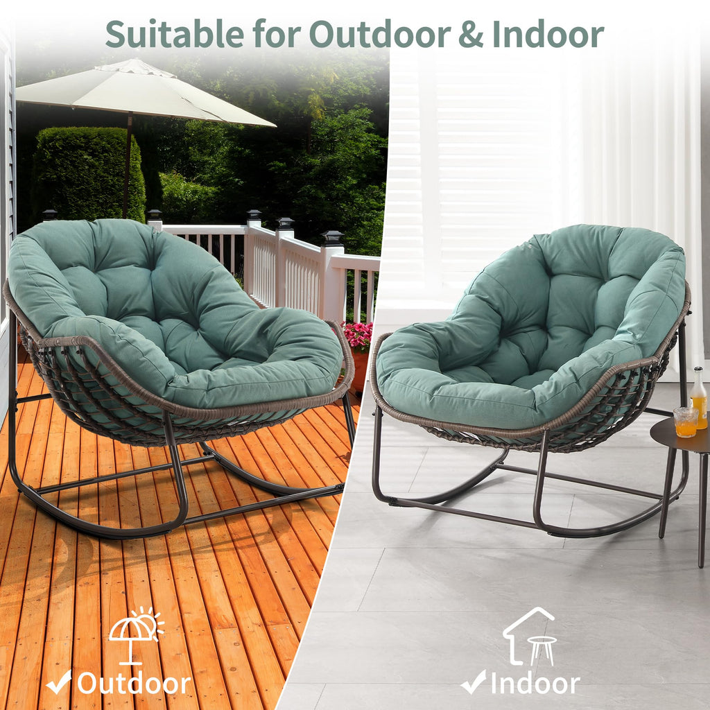 Outdoor Patio Rocking Chairs Set of 2, Oversize Papasan Rock Chair