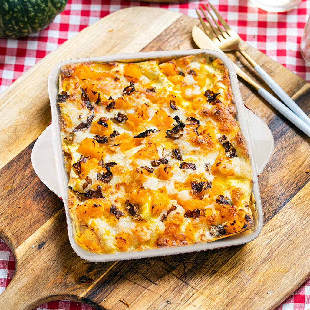 2 Pack Porcelain Baking Dish, Square 8.7 Inch Brownie Dish Lasagna Pan Roasted Meat Bakeware Set, 75 OZ Casserole