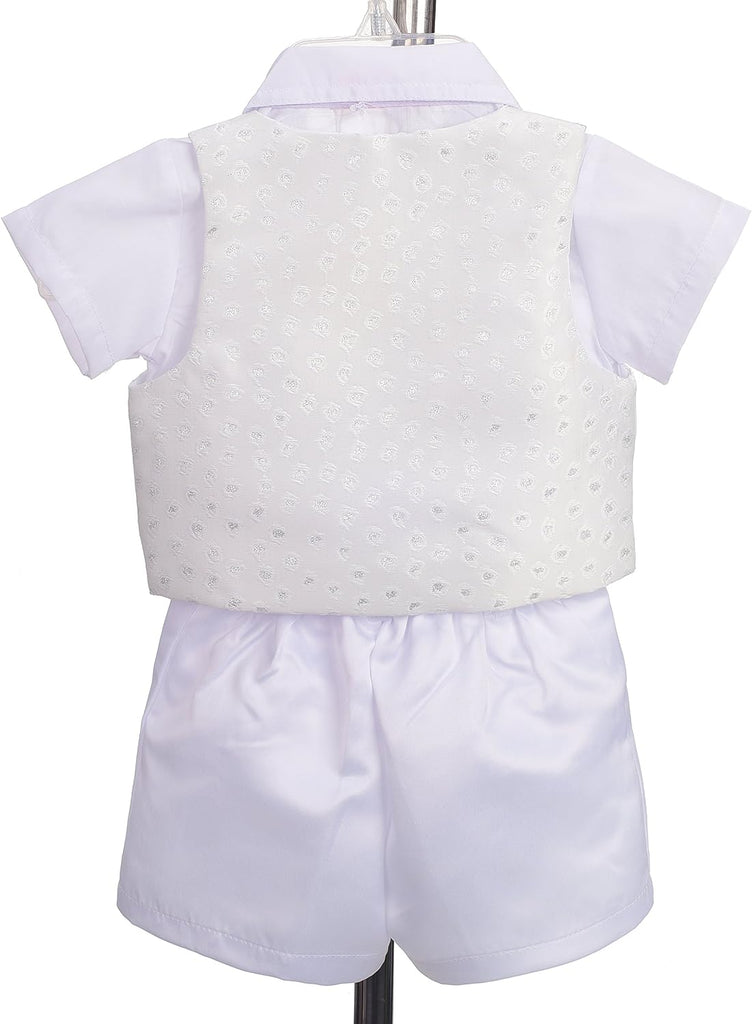 Infant Baby Boys' Christening Clothing Baptism Outfit 5 Pieces Suit Set with Bonnet, Short Sleeves, Ivory White