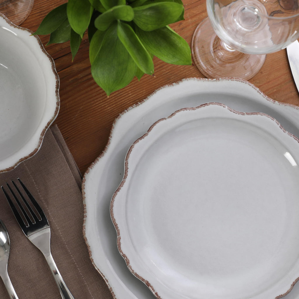 Kennon Road Plates and Bowls Set, 12-Piece Dinnerware Set, White Scalloped Stoneware Dishes, Dinner Plates