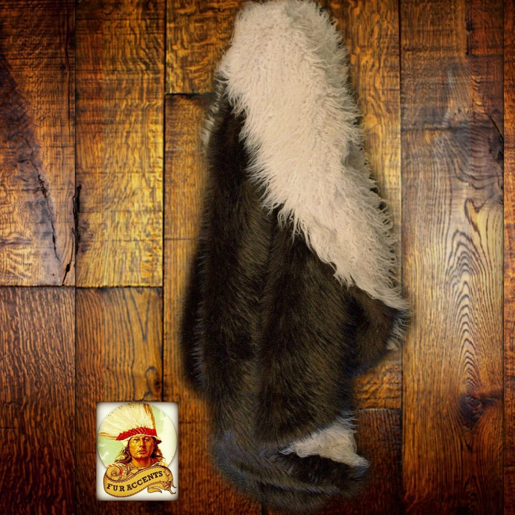 Thick Plush Brown and Ivory Long Hair Mongolian Sheepskin - Llama - Reversible - Shaggy Faux Fur Throw Blanket