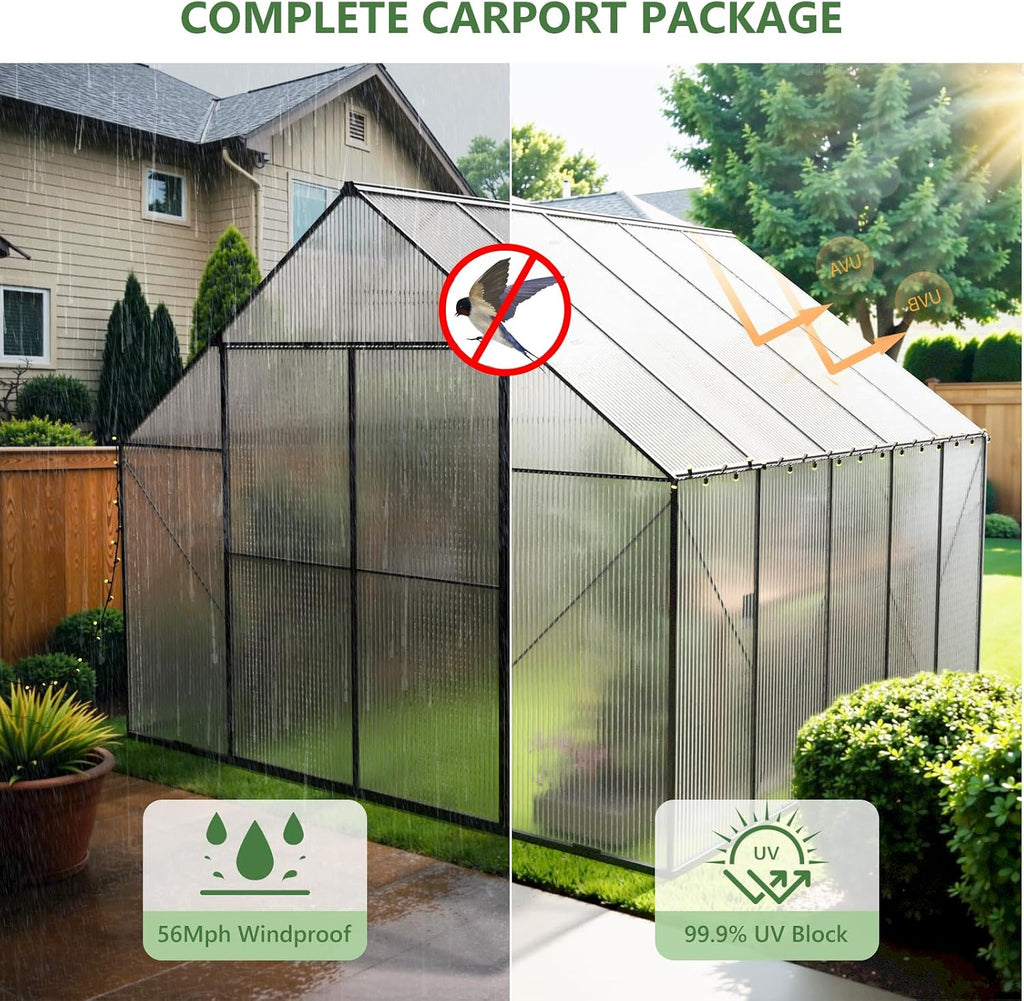 10x10 FT Greenhouse for Outdoors, Heavy-Duty Polycarbonate Greenhouse | Backyard Greenhouse Kit with Adjustable Roof