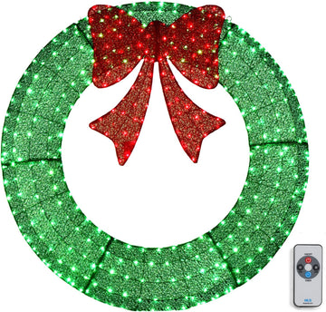 48 in Pre-Lit Outdoor Christmas Wreath, 315 LED Lights, Green/Red