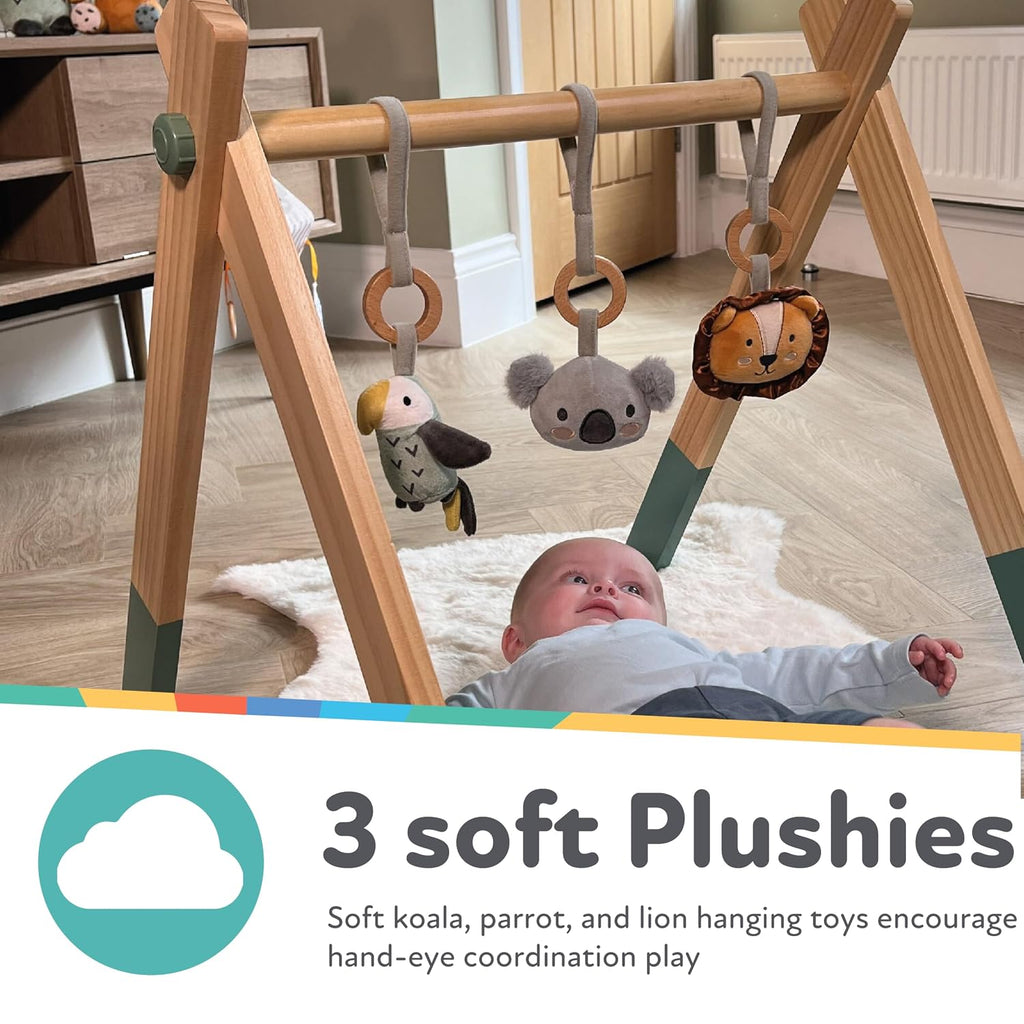 Animal Adventures Wooden Baby Play Gym with Hanging Toys - Supports Early Infant Development - Easy to Fold
