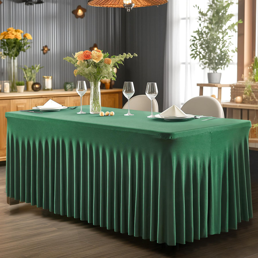 2 Packs Green Spandex Table Clothes for 4 Foot Rectangle Table, Spandex Table Covers 4FT Stretch Table Skirts Wrinkle