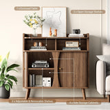 39" Buffet Sideboard Cabinet, Mid Century Modern Console Cabinet with Roller Shutter Sliding Doors & Adjustable