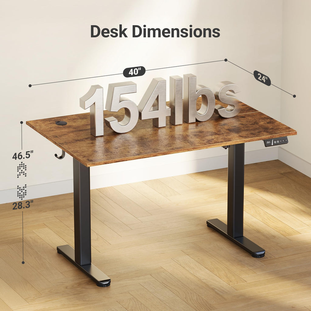 Electric Height Adjustable Standing Desk, 40x24 Inch, Rustic Brown