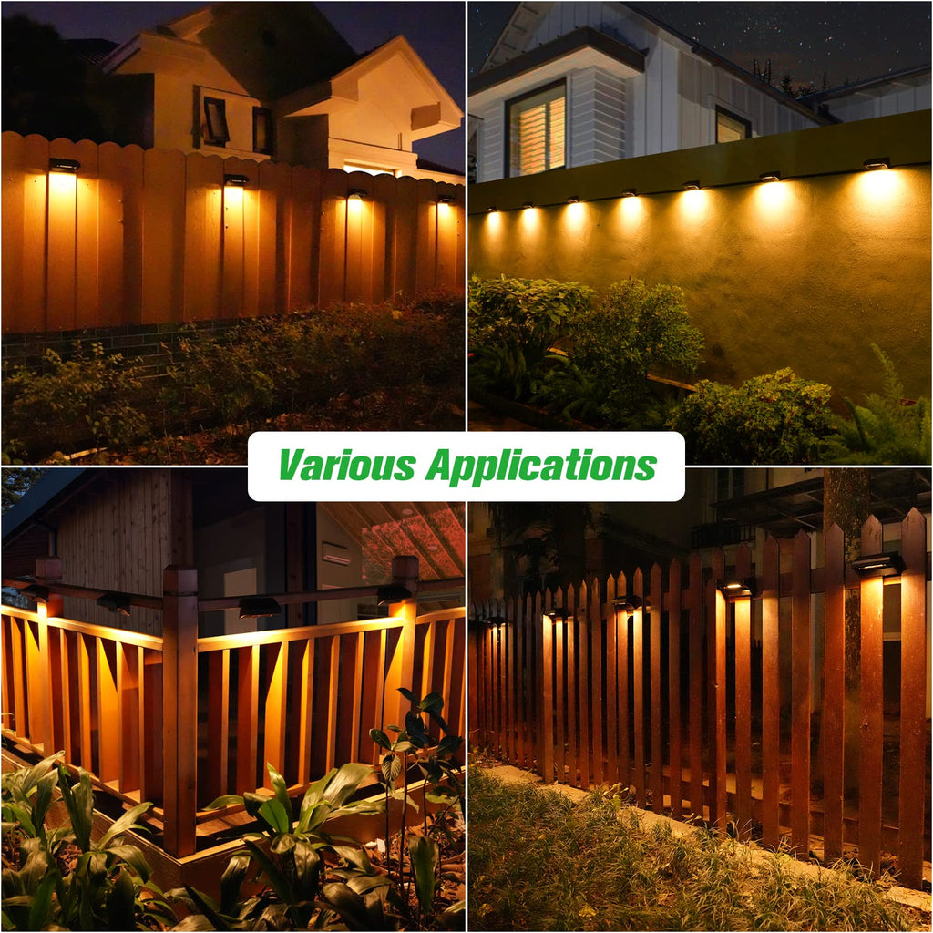 Solar Fence Lights - Outdoor Waterproof Warm White & Daylight White LED Solar Lights for Backyard, Deck, Stair