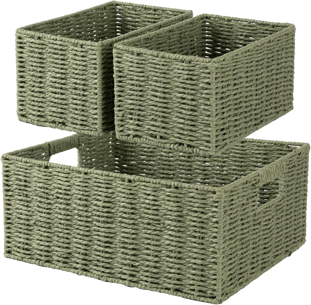 Wicker Baskets for Organizing, Large and Small Shelf Baskets Set, Handwoven Bins for Storage,Paper Rope Home