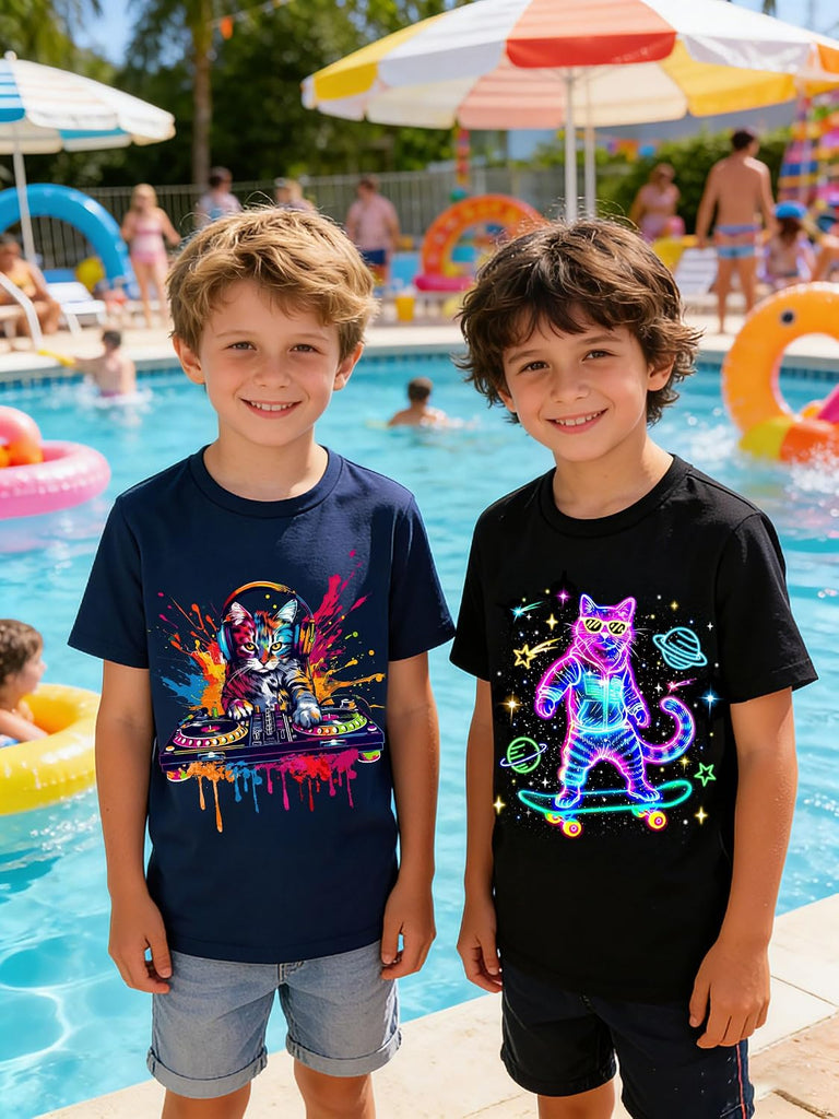 Boys 2 Pack Graphic T-Shirts, Stretch Short Sleeve Tees