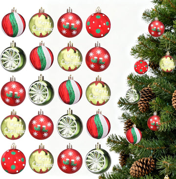 Christmas Ball Ornaments Set - 2.36" Red and Green Glittering Hanging Esferas De Navidad, Shatterproof - Set of 20