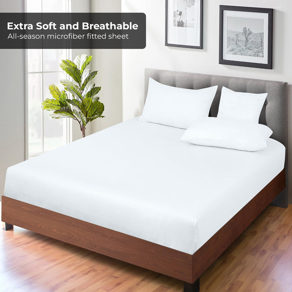 Microfiber Full Fitted Sheet 2 Pack, Deep Pocket Up to 16 Inches - White