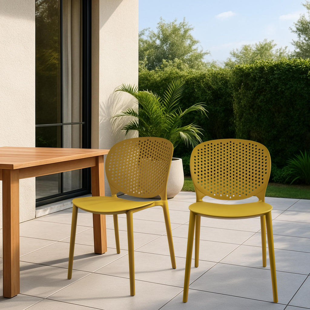 Set of 4 Patio Dining Chairs | Modern Stackable Outdoor Pool Side Chair | Weather Resistant Plastic for Yard, Porch