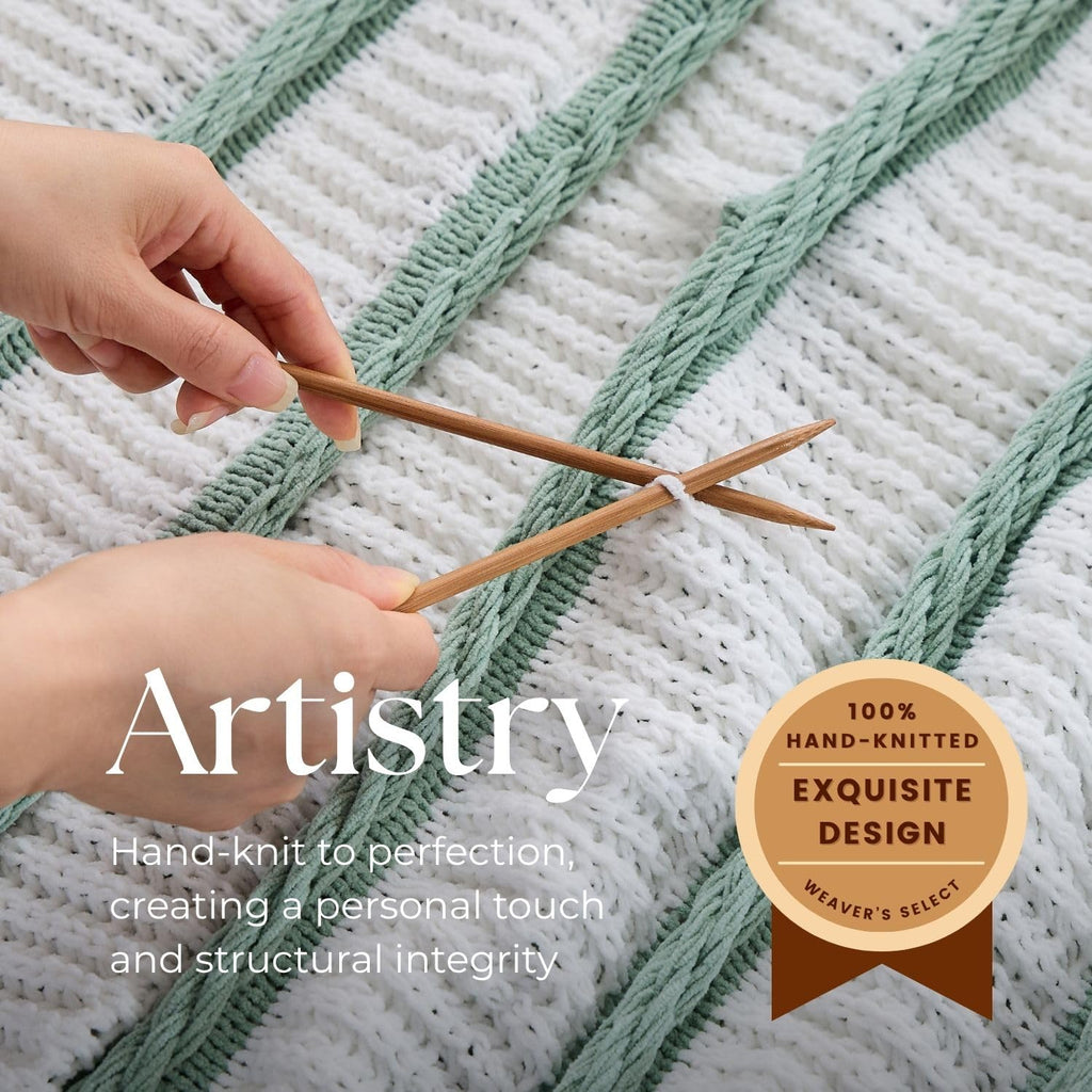 Boho Knitted Chenille Blanket with Tassels - Lightweight & Soft All-Season Throw - 3D Classic Pattern Bedroom Couch
