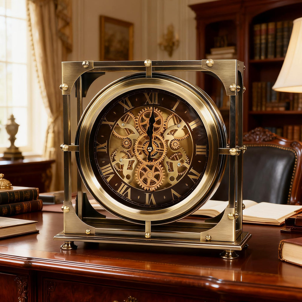 Moving Gears Desk Clock, Mantle Clock, Industrial Steampunk Art Decorative Clocks Farmhouse Offcie, Christams Gifts