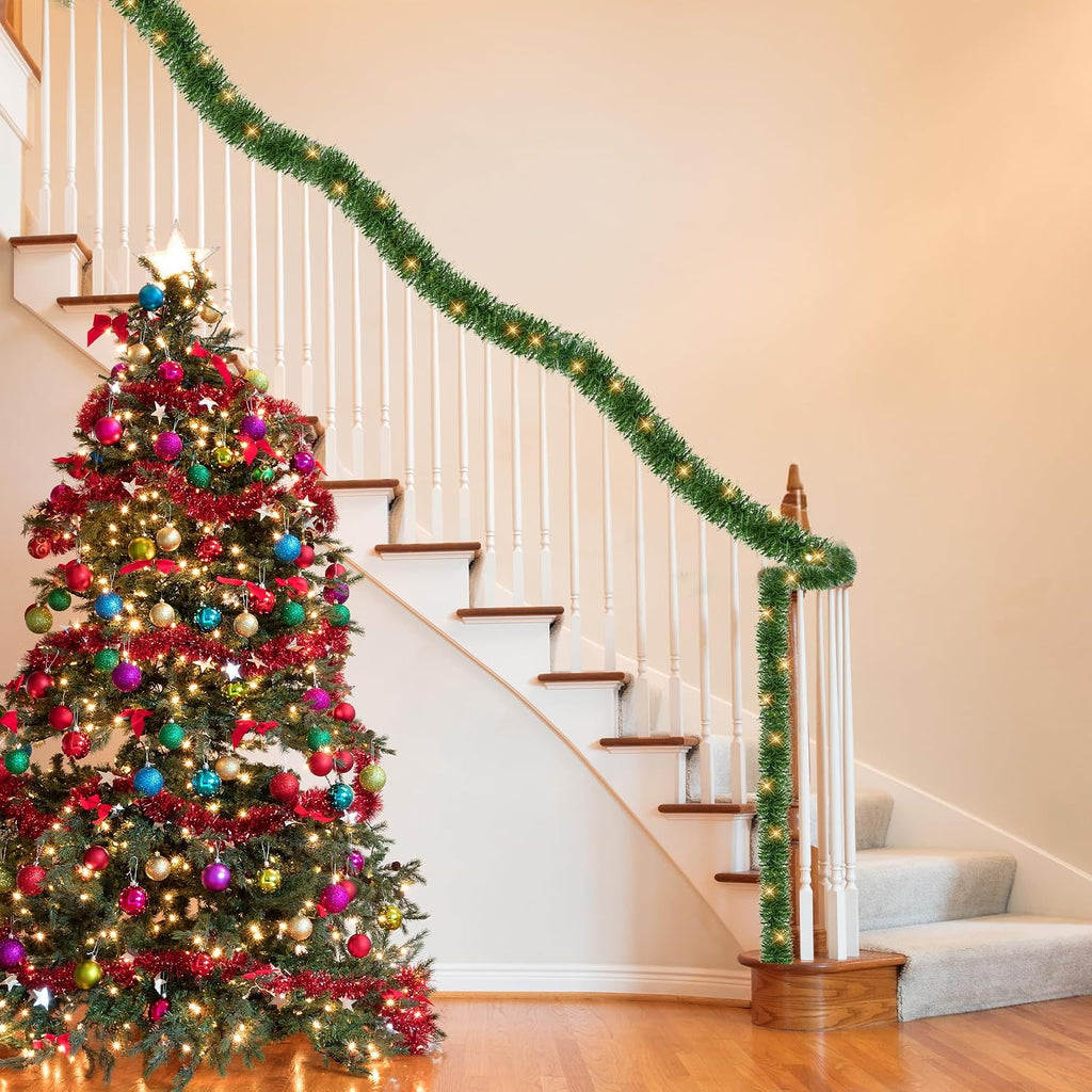 50 FT Pre-lit Christmas Green Garland, 150 LED Lights Lighted Artificial Pine Garlands, for Indoor Outdoor Christmas
