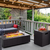 42in Fire Pit Table Propane Fire Pit 2 Piece Rectangular Gas Fire Pits 50,000 BTU with Wind Guard Propane Tank Cover Table