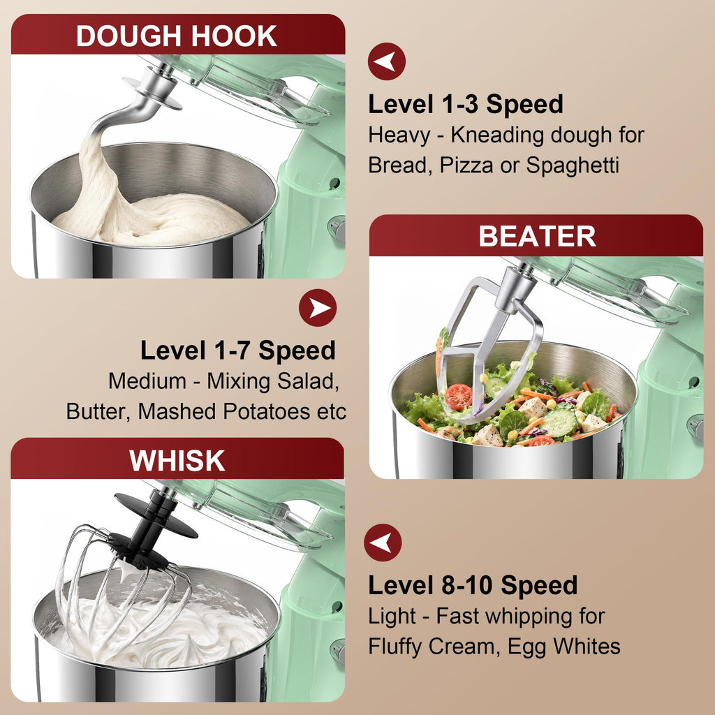 4QT Electric Stand Mixer, 10-Speed Tilt-Head Compact Kitchen Mixer