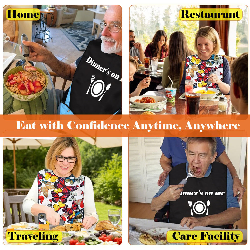 Adaptive Utensils with Adult Bibs - 4pcs Weighted Utensils Set (2.5oz Each) for Hand Tremors, Elderly, Parkinson's
