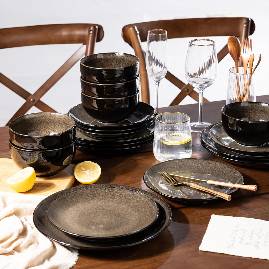 Ceramic Dinnerware Sets for 6,Stoneware Plates and Bowls Sets,Handmade Reactive Glaze Dishes Set,Chip Resistant and