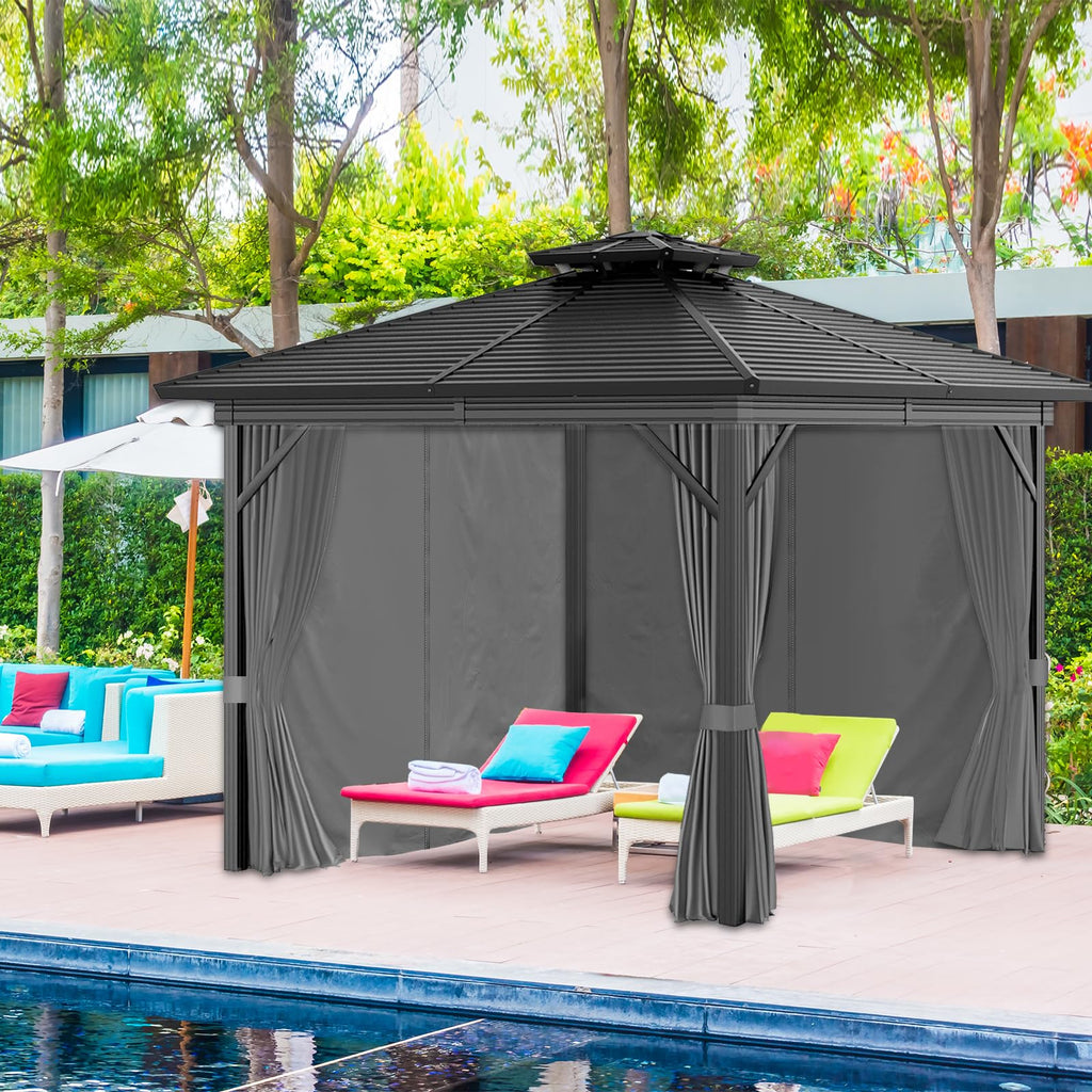 10'x12' Privacy Gazebo Curtains Outdoor Waterproof, 4-Panels Sidewall Curtain Universal Replacement with Zipper