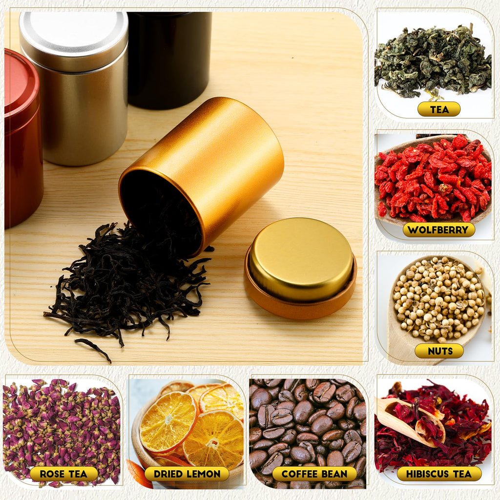 20 Pcs Mini Tea Tin Canister, Dark Red, Black, Silver, Gold